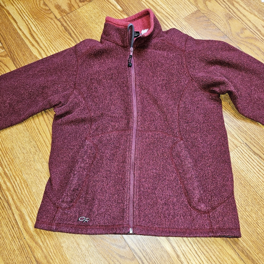 Outdoor Research Hoodie Womens Medium Zip Up Maroon Sweater Fleece Pockets